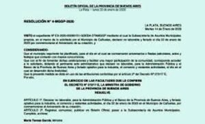 Cañuelas, declarar no laborable y feriado el día 22 de enero de2020 por conmemorarse el Aniversario de su creación.