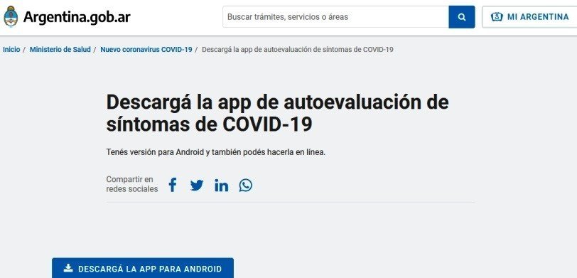 EL Ministerio de Salud  de Argentina lanzo  la app de autoevaluación de síntomas de COVID-19