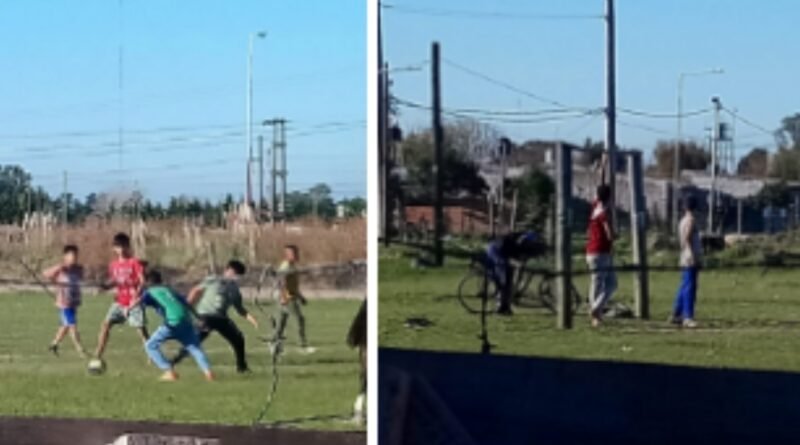 Máximo Paz , Cañuelas: en el barrio Altos Verdes se juega al fútbol en Cuarentena obligatoria.