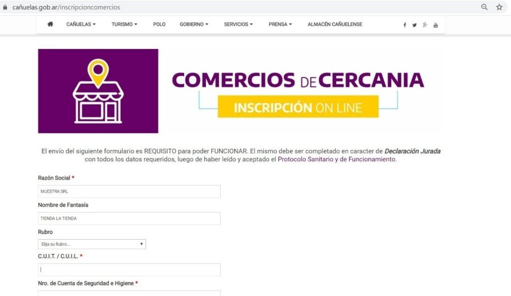 Cañuelas Inscripción para funcionamiento de comercios de cercanía por COVID-19.