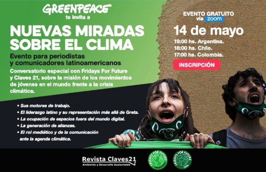 Greenpeace invita a periodistas de Latinoamérica a un conversatorio sobre la lucha de los jóvenes ante la emergencia climática.