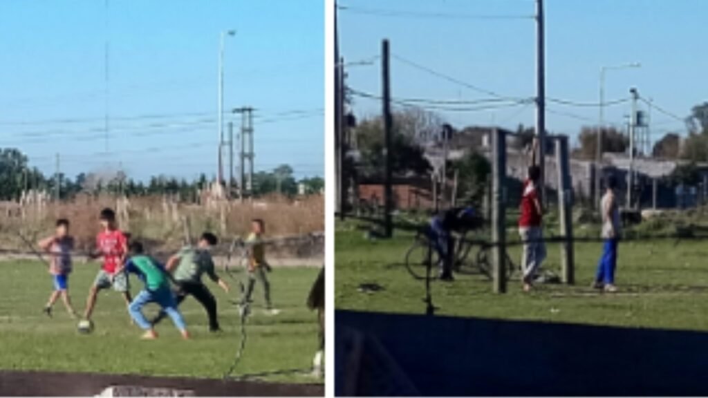 Máximo Paz , Cañuelas:  en el barrio Altos Verdes se juega al fútbol en Cuarentena obligatoria.