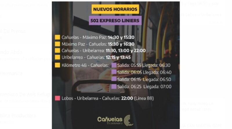 Cañuelas - Nuevos horarios de colectivos Máximo paz  a Uribelarrea