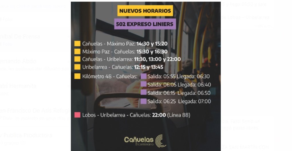 Cañuelas - Nuevos horarios de colectivos Máximo paz  a Uribelarrea
