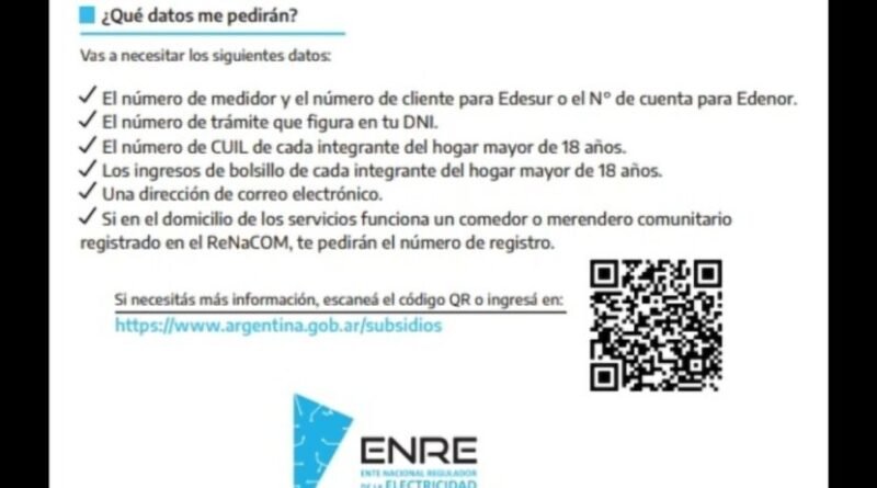 El ENRE ordenó a Edenor y Edesur la distribución de una guía para conservar el subsidio al consumo eléctrico.