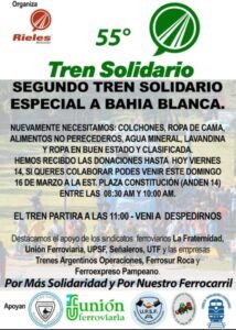 Tren Solidario a Bahía Blanca este Domingo 16/03/11:00 hs. Cañuelas 12:30 hs. - wp 1742018325190420204048891755180