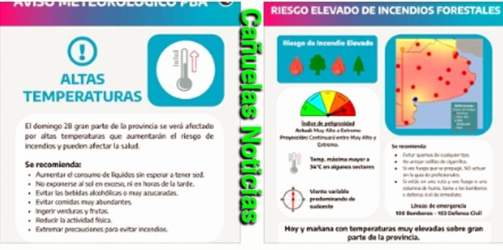 Cañuelas Alerta Climática por altas Temperaturas y riesgo de Incendios.
