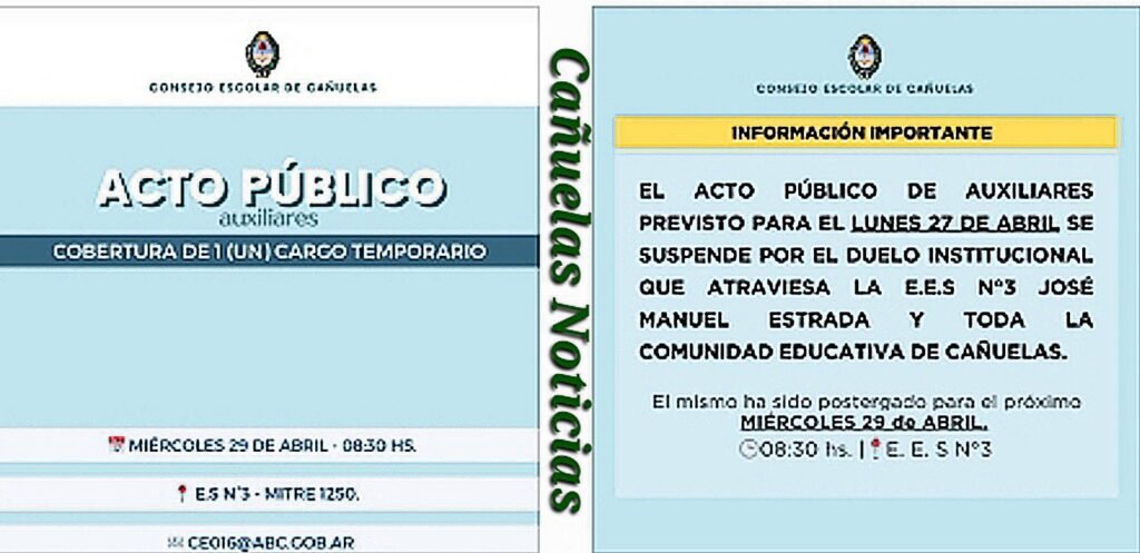 Cañuelas  - Postergan el acto público de auxiliares,  por duelo institucional