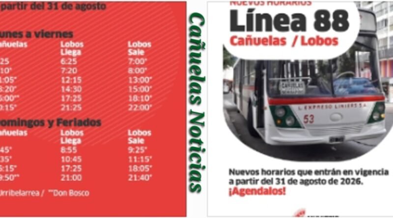 Lobos Cañuelas - Línea 88 renueva sus horarios para mejorar el transporte.